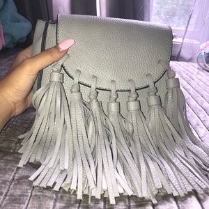 Light gray fringe crossbody